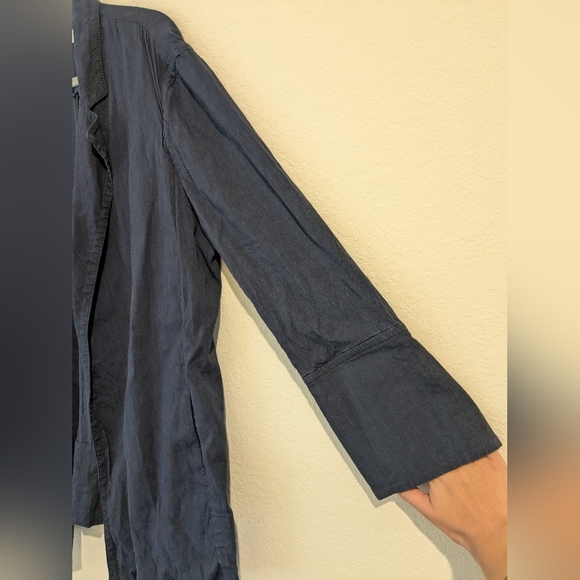 MM Lafleur Blue Linen Viscose Blend Open Front Imogen Jacket Lagenlook Layering - Picture 7 of 11